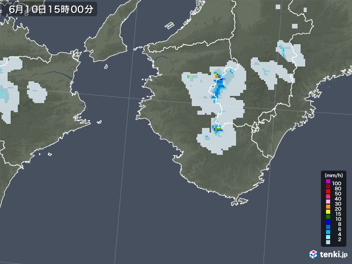 和歌山県の雨雲レーダー(2022年06月10日)