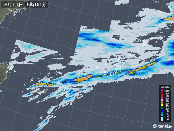 沖縄地方の雨雲レーダー(2022年06月11日)