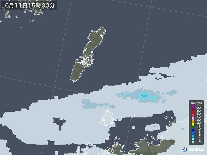 壱岐・対馬(長崎県)の雨雲レーダー(2022年06月11日)