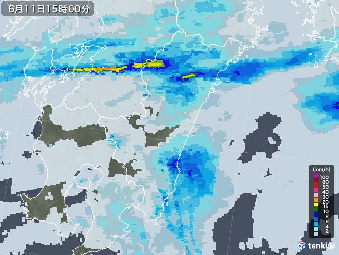 宮崎県の雨雲レーダー(2022年06月11日)