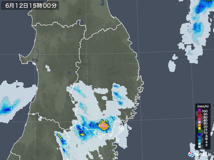 岩手県の雨雲レーダー(2022年06月12日)