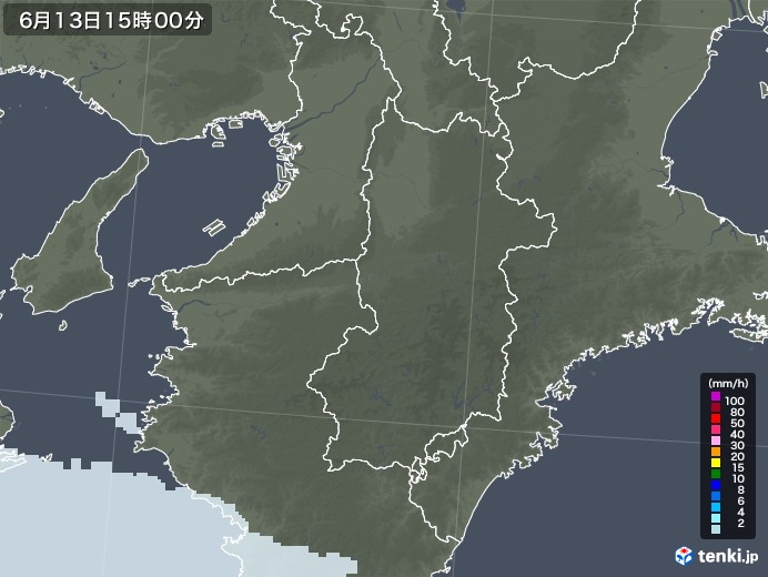 奈良県の雨雲レーダー(2022年06月13日)