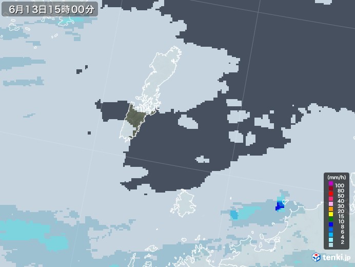 壱岐・対馬(長崎県)の雨雲レーダー(2022年06月13日)