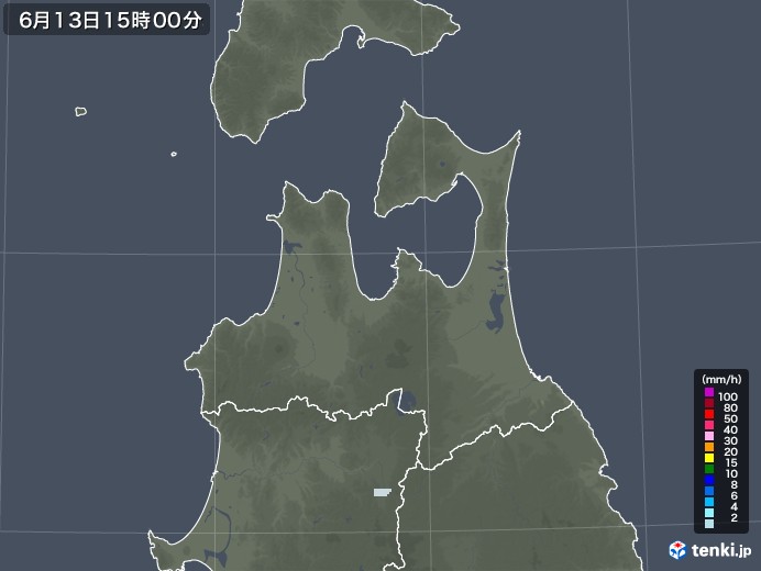 青森県の雨雲レーダー(2022年06月13日)
