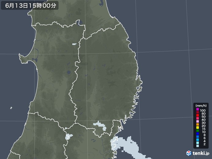 岩手県の雨雲レーダー(2022年06月13日)
