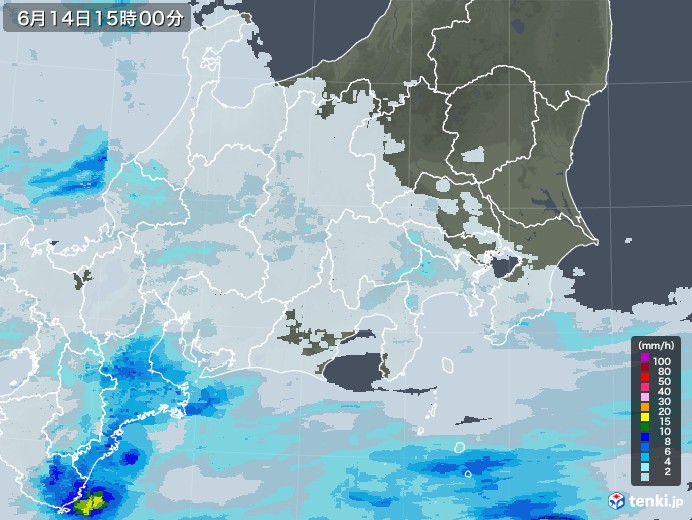 関東・甲信地方の雨雲レーダー(2022年06月14日)