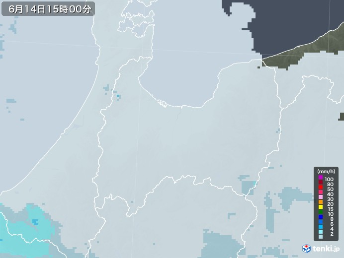 富山県の雨雲レーダー(2022年06月14日)