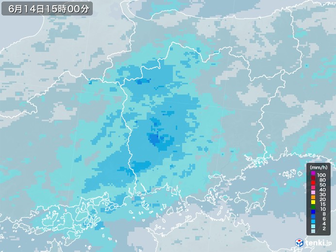 岡山県の雨雲レーダー(2022年06月14日)