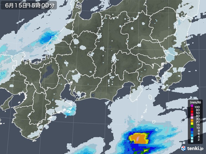 東海地方の雨雲レーダー(2022年06月15日)
