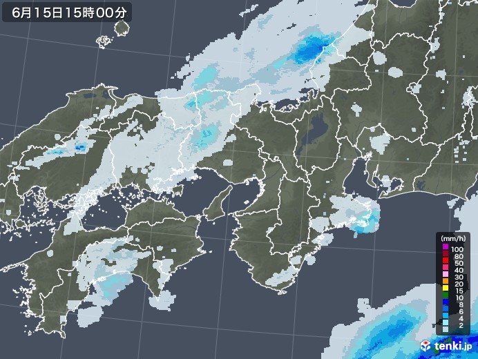 近畿地方の雨雲レーダー(2022年06月15日)