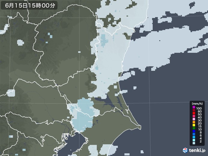 茨城県の雨雲レーダー(2022年06月15日)