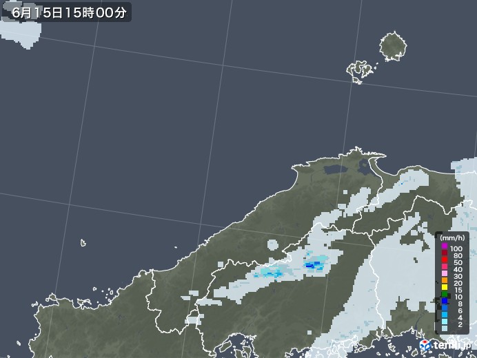 島根県の雨雲レーダー(2022年06月15日)