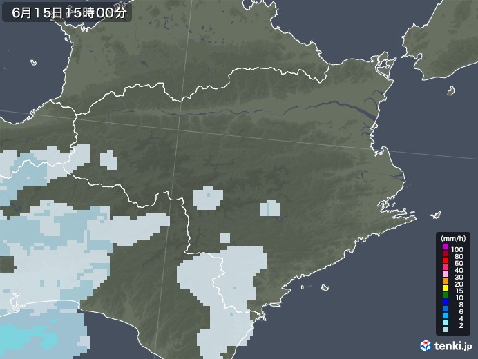 徳島県の雨雲レーダー(2022年06月15日)
