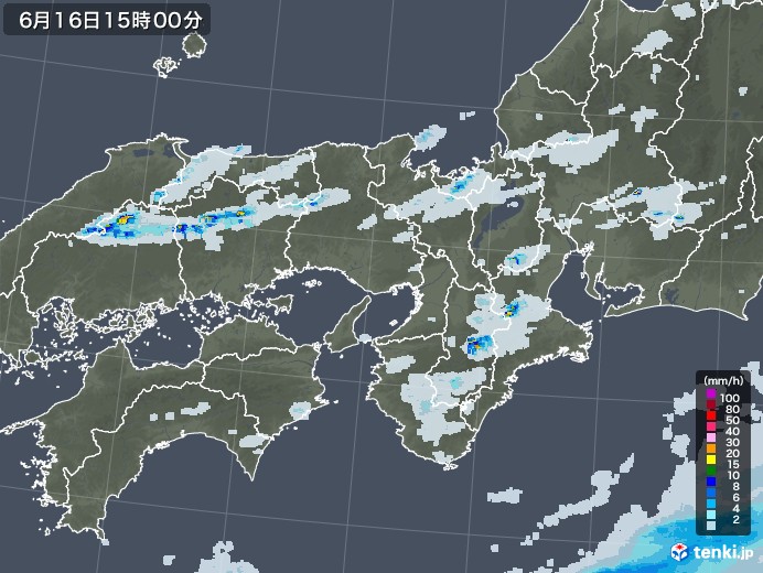 近畿地方の雨雲レーダー(2022年06月16日)