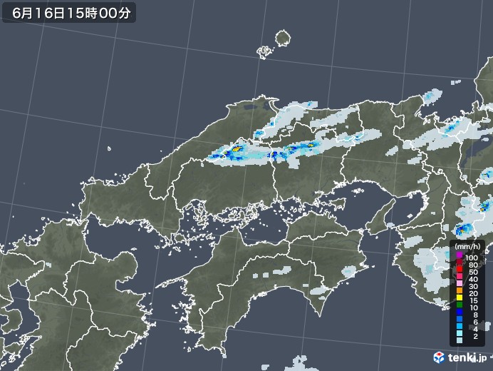 中国地方の雨雲レーダー(2022年06月16日)