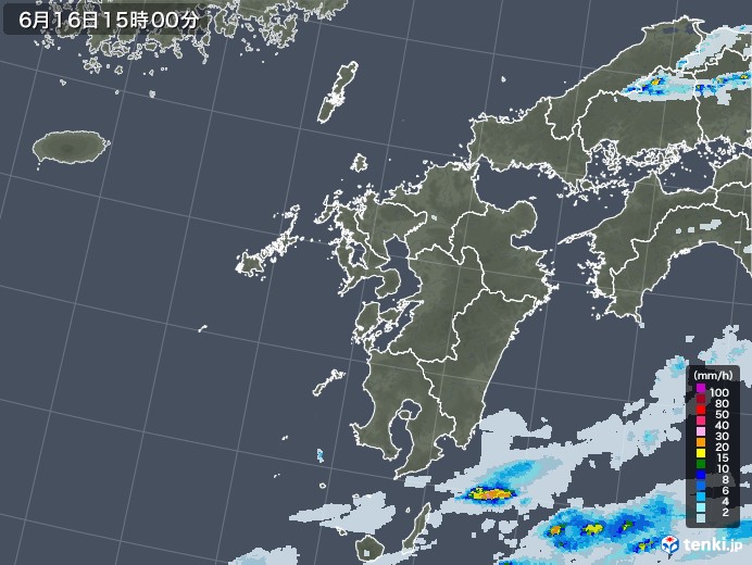 九州地方の雨雲レーダー(2022年06月16日)