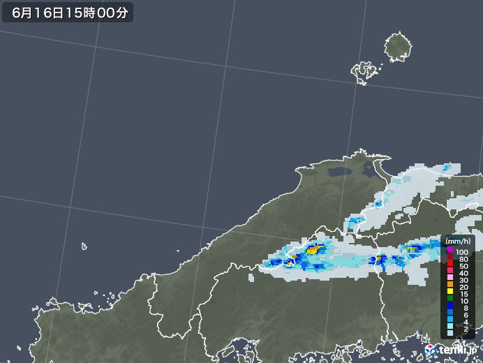 島根県の雨雲レーダー(2022年06月16日)