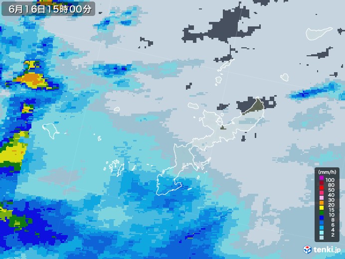 沖縄県の雨雲レーダー(2022年06月16日)
