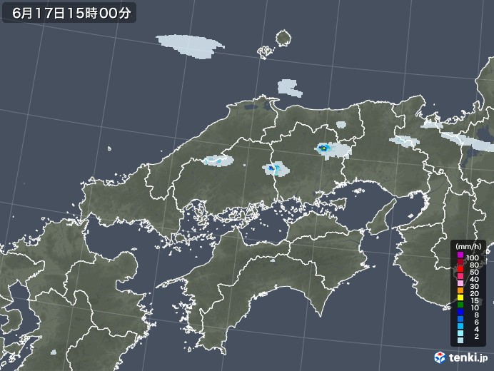 中国地方の雨雲レーダー(2022年06月17日)