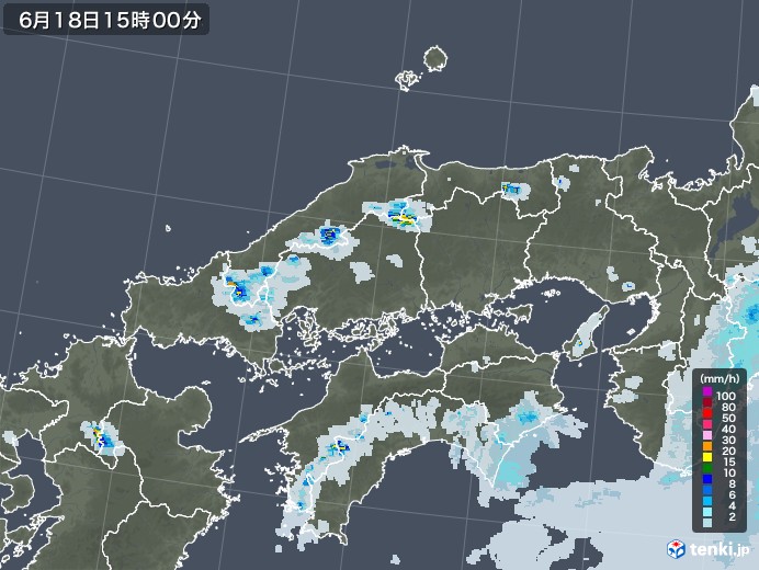 中国地方の雨雲レーダー(2022年06月18日)