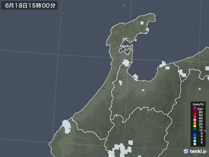 石川県の雨雲レーダー(2022年06月18日)