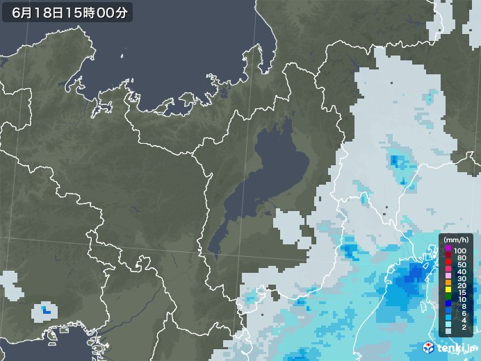 滋賀県の雨雲レーダー(2022年06月18日)