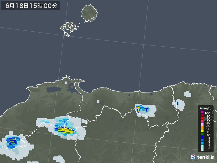 鳥取県の雨雲レーダー(2022年06月18日)