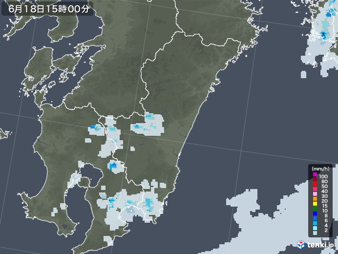 宮崎県の雨雲レーダー(2022年06月18日)