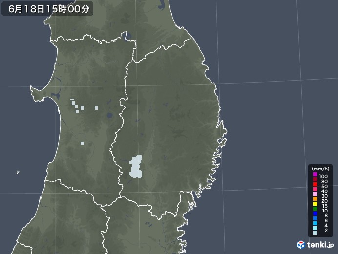 岩手県の雨雲レーダー(2022年06月18日)