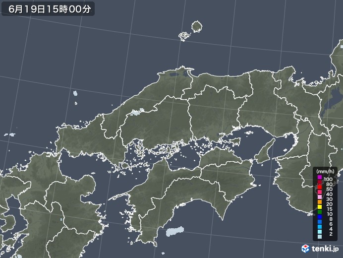 中国地方の雨雲レーダー(2022年06月19日)