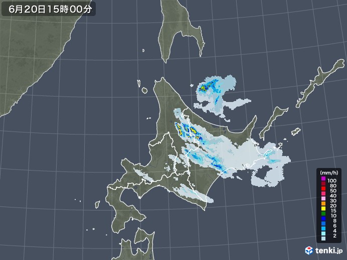 北海道地方の雨雲レーダー(2022年06月20日)