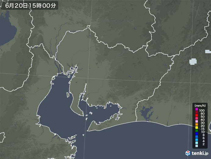 愛知県の雨雲レーダー(2022年06月20日)