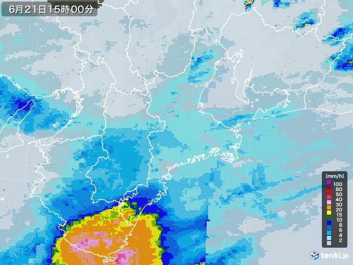 三重県の雨雲レーダー(2022年06月21日)