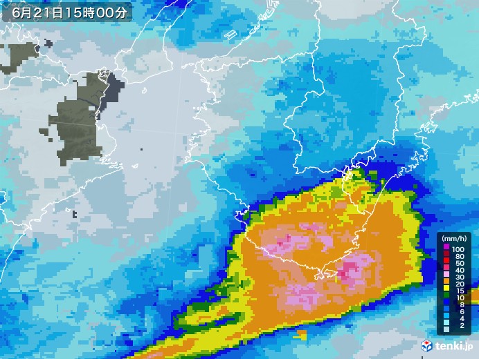 和歌山県の雨雲レーダー(2022年06月21日)