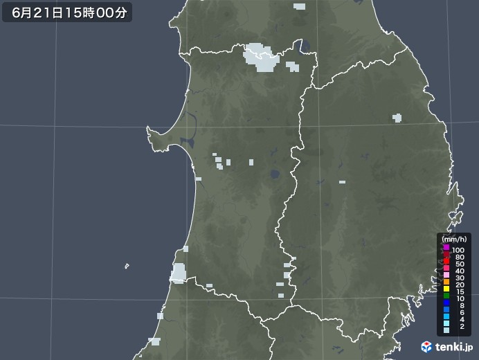 秋田県の雨雲レーダー(2022年06月21日)