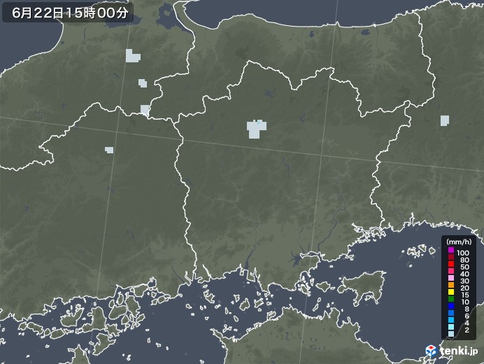 岡山県の雨雲レーダー(2022年06月22日)