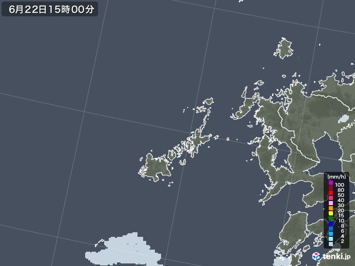 五島列島(長崎県)の雨雲レーダー(2022年06月22日)