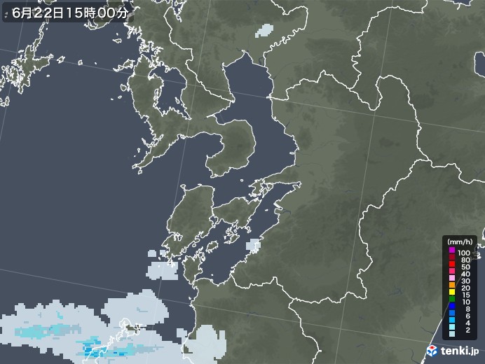 熊本県の雨雲レーダー(2022年06月22日)