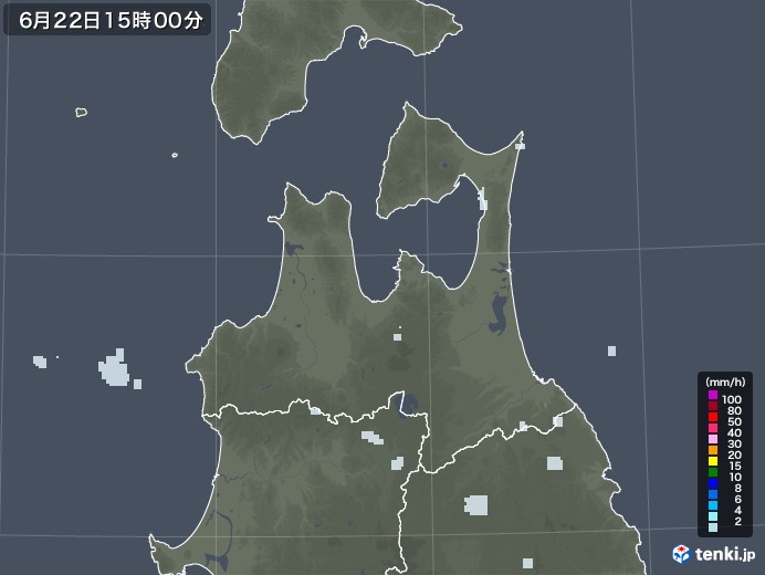 青森県の雨雲レーダー(2022年06月22日)