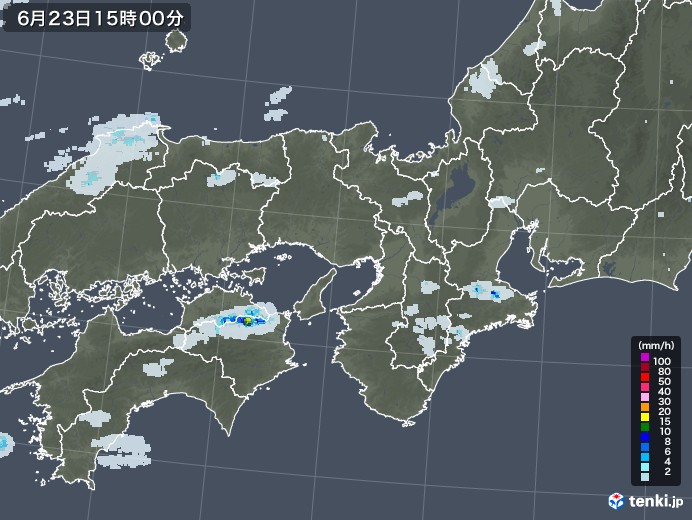 近畿地方の雨雲レーダー(2022年06月23日)