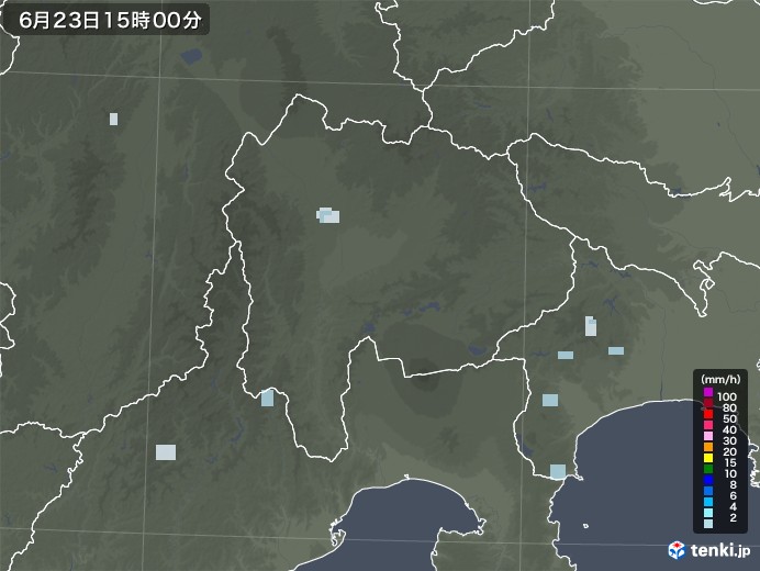 山梨県の雨雲レーダー(2022年06月23日)
