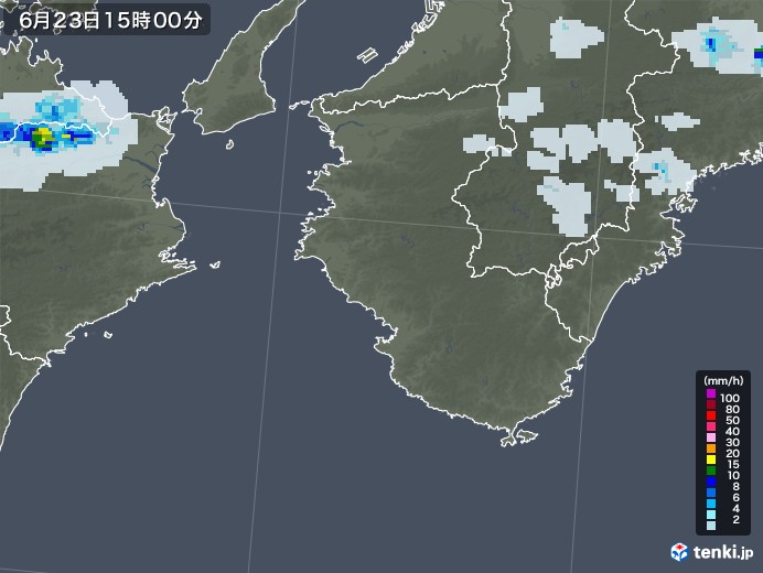 和歌山県の雨雲レーダー(2022年06月23日)