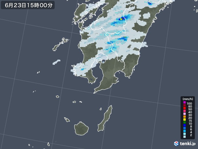 鹿児島県の雨雲レーダー(2022年06月23日)