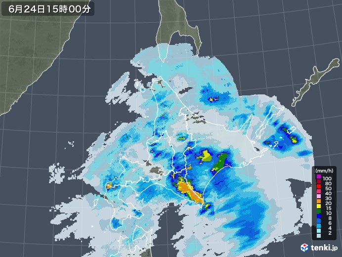 北海道地方の雨雲レーダー(2022年06月24日)