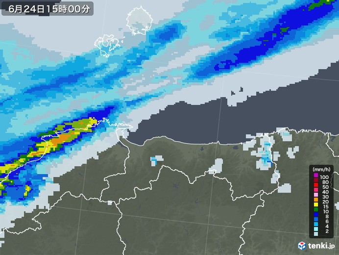 鳥取県の雨雲レーダー(2022年06月24日)