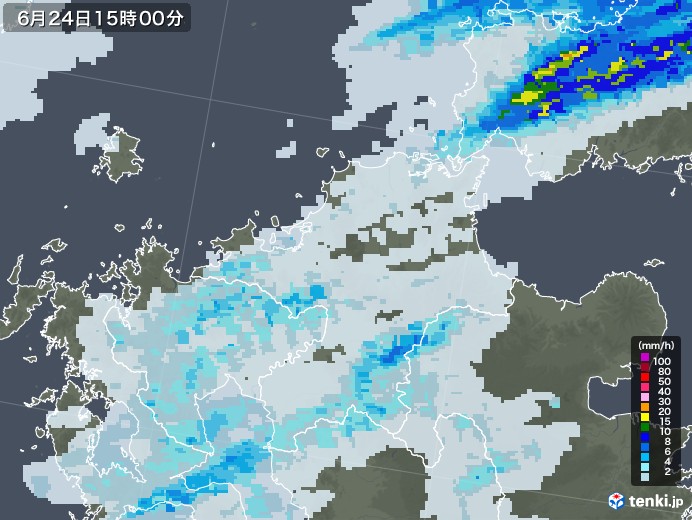 福岡県の雨雲レーダー(2022年06月24日)