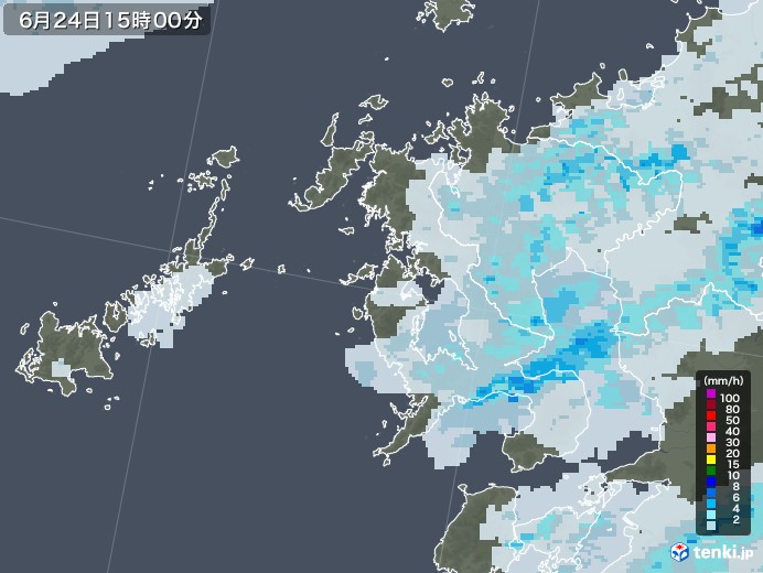 長崎県の雨雲レーダー(2022年06月24日)
