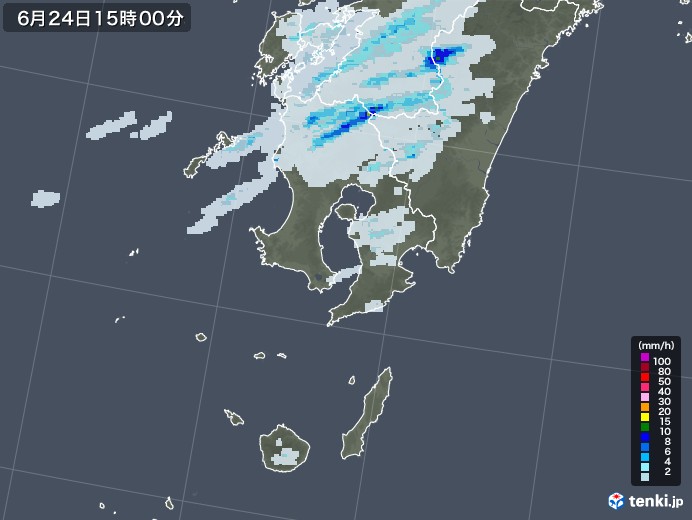 鹿児島県の雨雲レーダー(2022年06月24日)