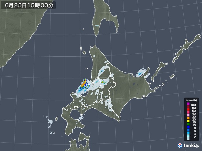 北海道地方の雨雲レーダー(2022年06月25日)
