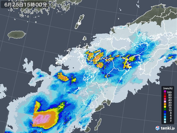 九州地方の雨雲レーダー(2022年06月25日)